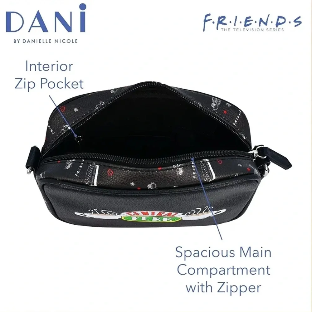 Friends Central Perk Logo Crossbody Black Bag Zip Top Closure by Daniele Nicole - Picture 4 of 16